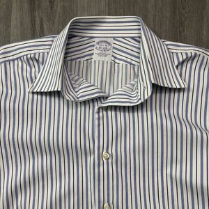 Brooks Brothers Makers & Merchants Dress Shirt Men's 15.5- 32 Blue White Stripe